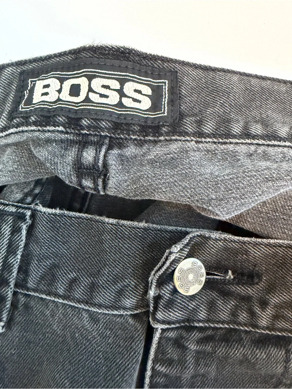Boss Charcoal Washed Denim Cargo Jean Shorts